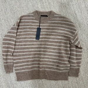 NWT Jenni Kayne Cocoon Tan and Cream Striped Crewneck Sweater